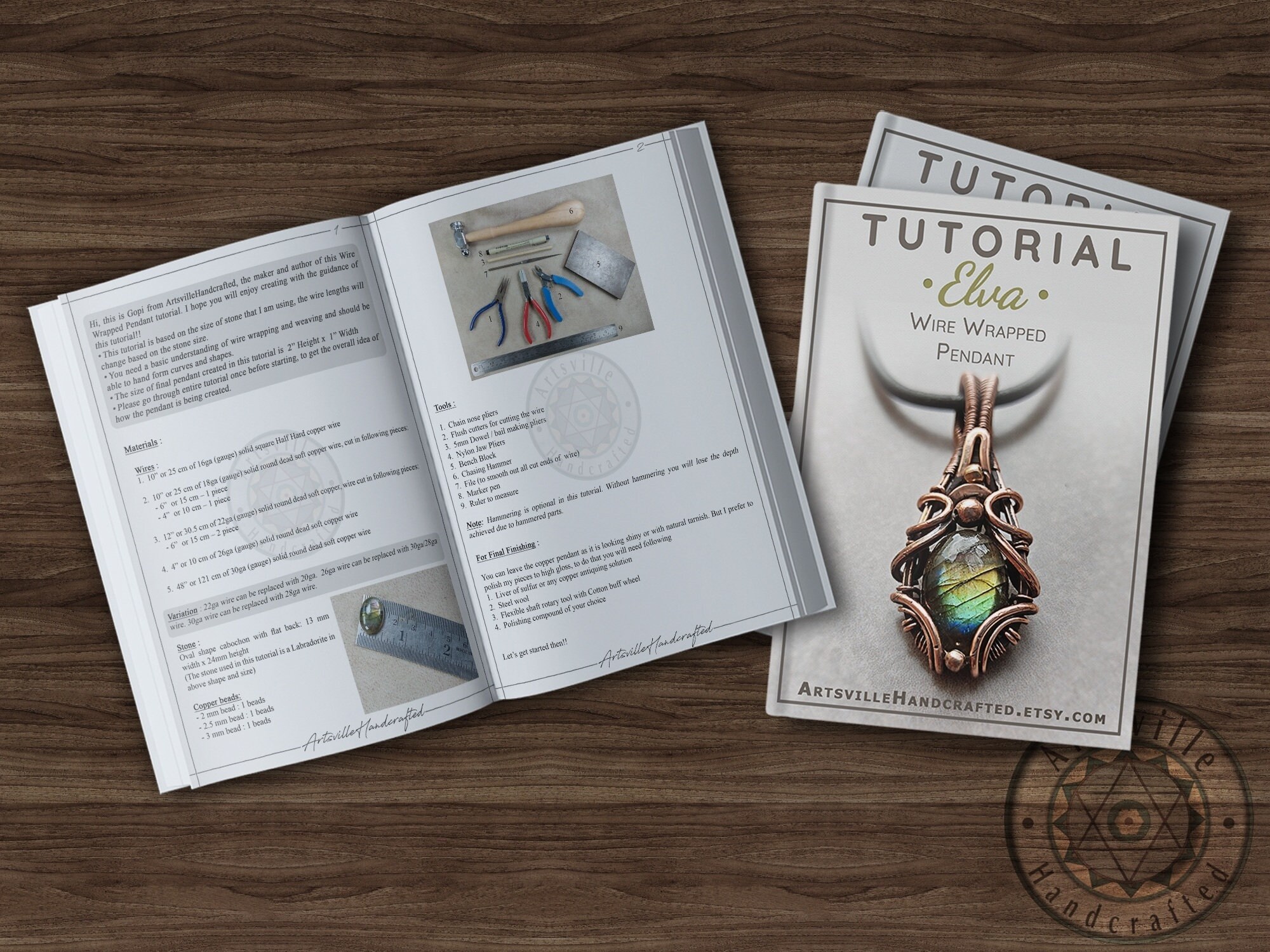 il_fullxfull.2514840166_2aut.jpg Wire work tutorial book to create Wire wrap pendant jewelry for beginners, PDF file instant download by artsvillehandcrafted