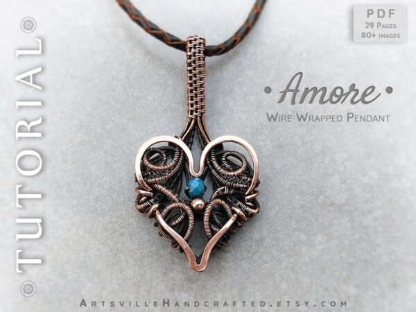 wire wrap heart pendant Instant PDF download, Wire wrap pendant tutorial, step-by-step instructions for beginners