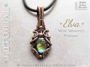 Step-by-step wire wrap pendant tutorial for beginners, PDF download by ArtsvilleHandcrafted