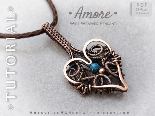 Instant PDF download, Wire wrap heart pendant tutorial, step-by-step instructions for beginners