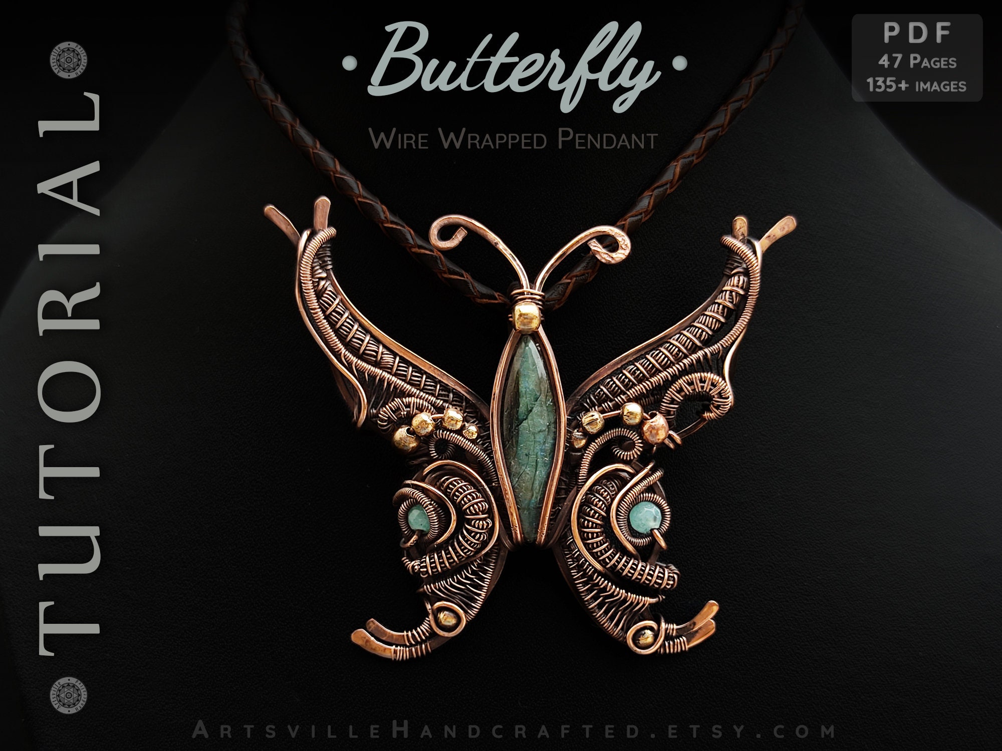 Wire Wrapped Butterfly Pendant Tutorial Advanced Level butterfiy Wire Wrapping, Wire art tutorial, Beginner's guide to insect wire wrapping, instant PDF download
