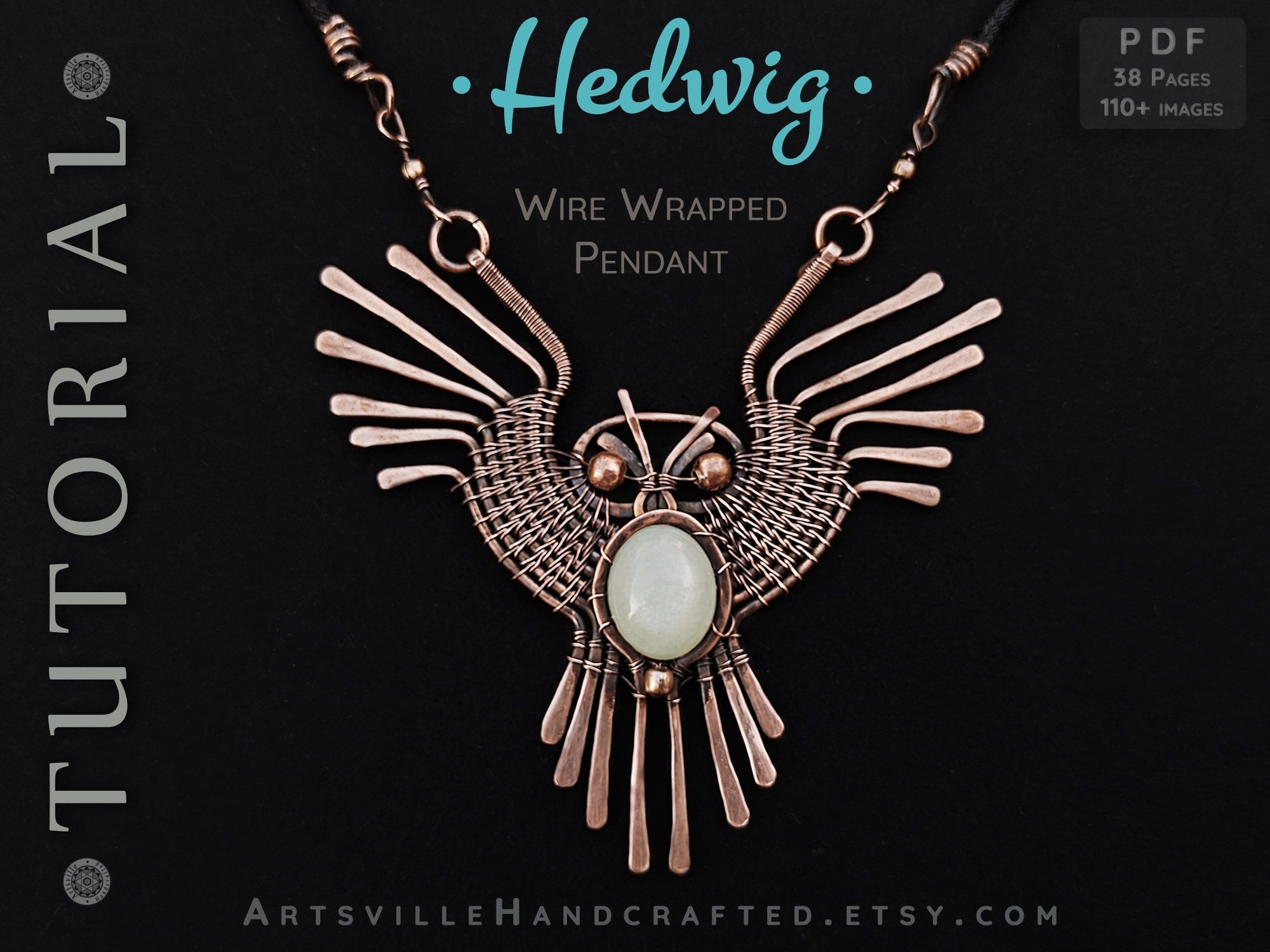 wire wrapped owl pendant for advance level beginner flying owl pandent wire wrapping tutorial, Instant PDF download, ArtsvilleHandcrafted