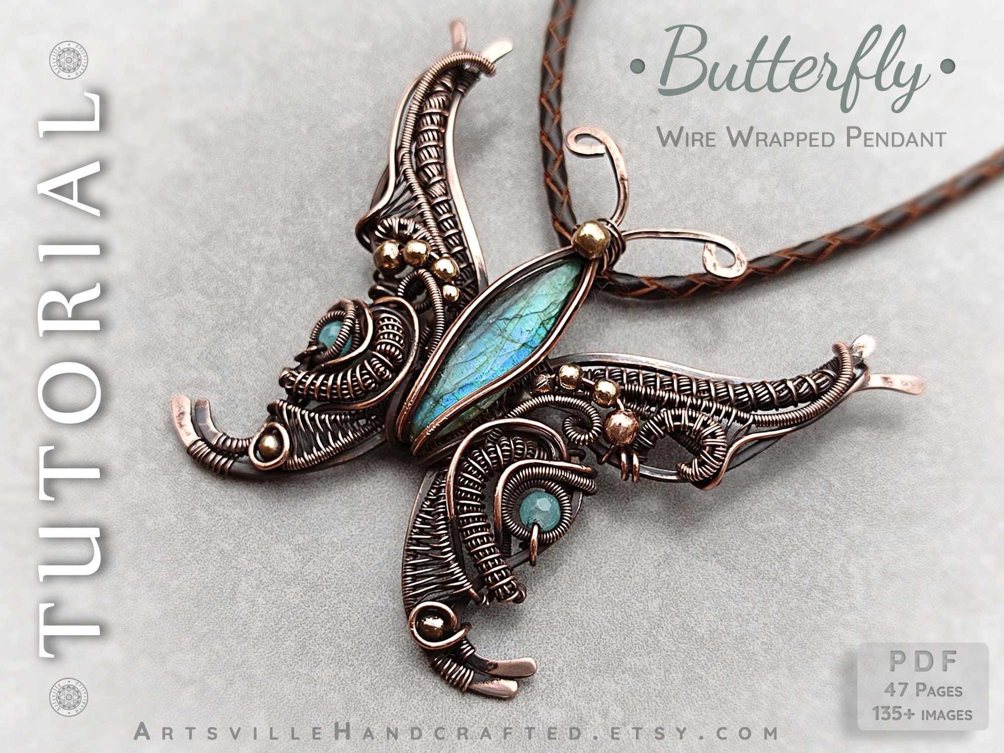 Advance Level Wire Wrapping Tutorial for Butterfly Pendant Beginner wire wrap butterfly pendant tutorial, Instant PDF download with detailed instructions