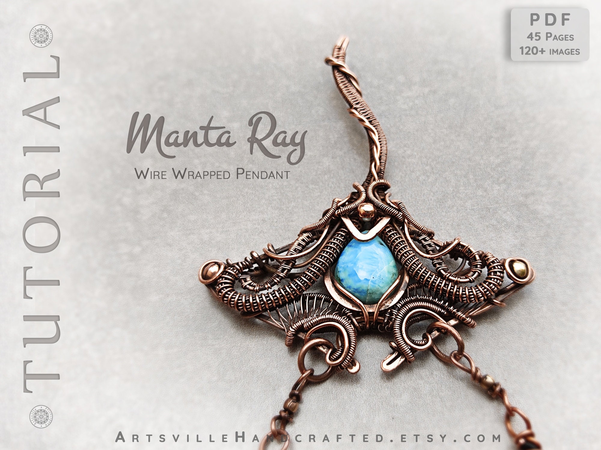 Wire Wrapped Manta Ray Pendant Tutorial beginner manta ray wire wrapping pandent tutorial, Instant PDF download, ArtsvilleHandcrafted