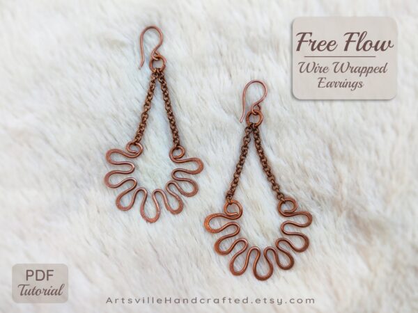 Learn wire wrapping: Wire art free fiow earing tutorial for beginners with instant PDF download
