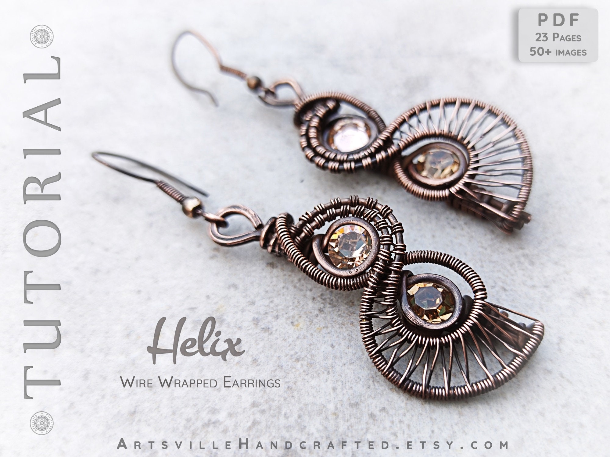 wire wrap earrings tutorial Intermediate level 91 Step-by-step wire wrapping guide, Create wire jewelry, PDF tutorial download, wire wrap
