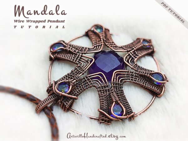 Beginner's wire work, Wire wrap mandla pendant tutorial, PDF download, Jewelry making for beginners